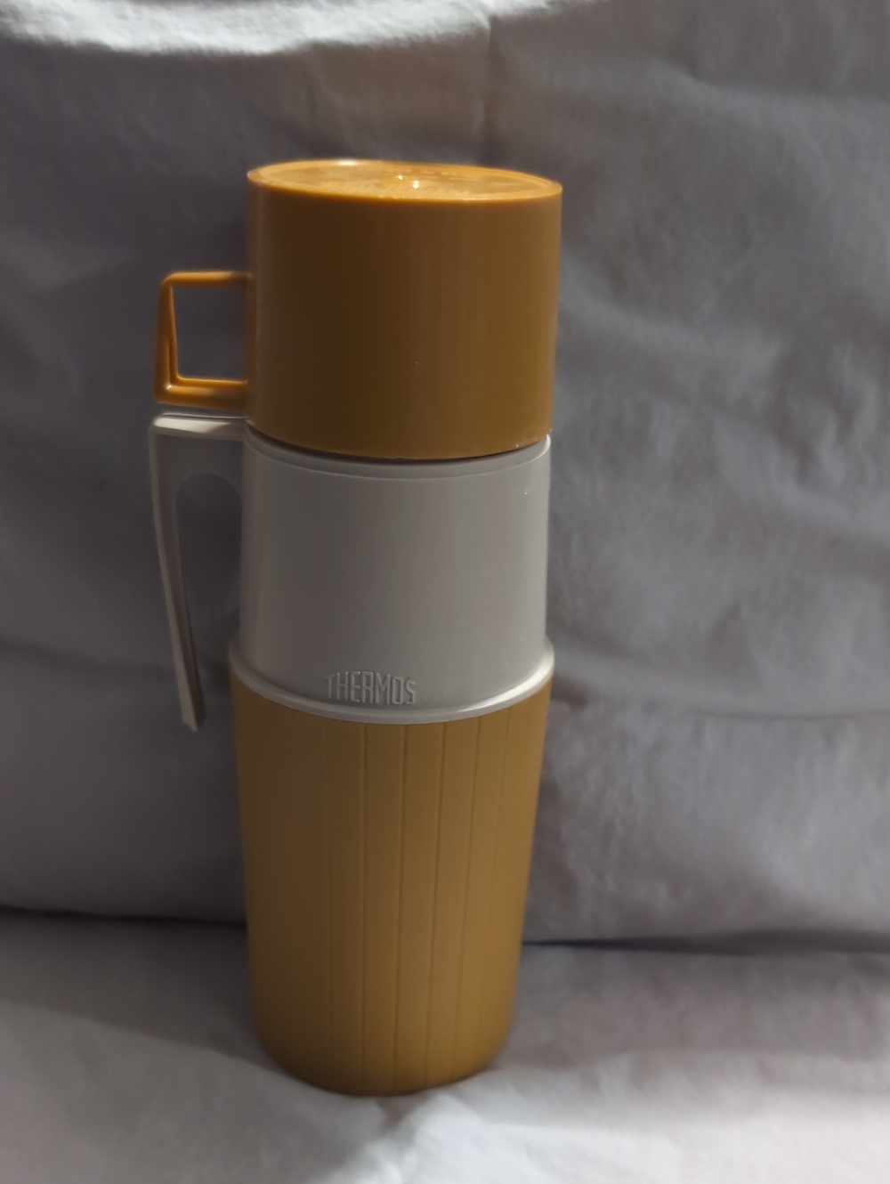 Vintage Thermos Bottle Made In Canada 1970's Mustard Yellow *BIN